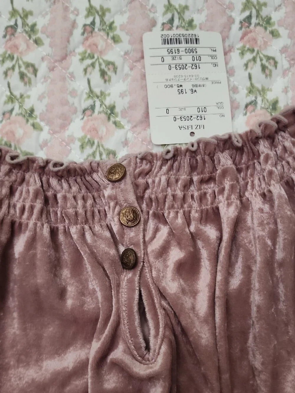 NWT LIZ LISA 🎀 Mauve Velvet Off-Shoulder Crop Top Front Button Open